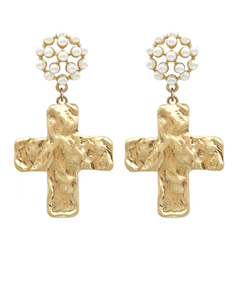 Hammered Cross Earrings