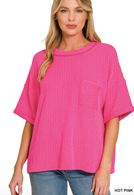 Ribbed Front Pocket Top