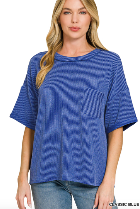 Ribbed Front Pocket Top