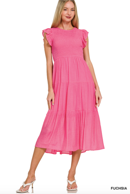 Woven Smocked Midi Dress