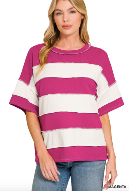 Terry Exposed Striped Top