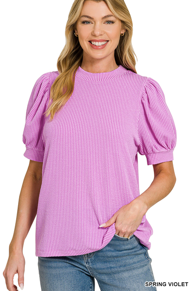 Ribbed Puff Sleeve Top