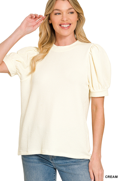 Ribbed Puff Sleeve Top