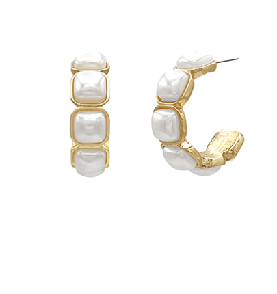 Square Pearl Hoop Earrings