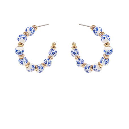 Ceramic Blue Bead Hoops