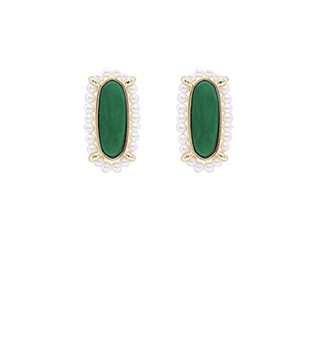 Pearl Oval Stone Earrings