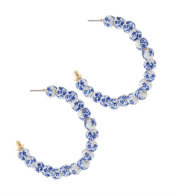Blue Patterned Ceramic Hoops