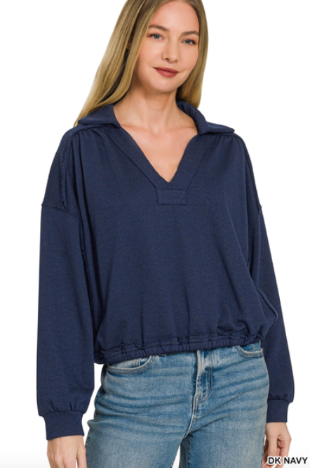 French Terry Collared Pullover
