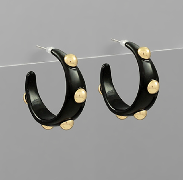 Studded Gold Ball Hoops