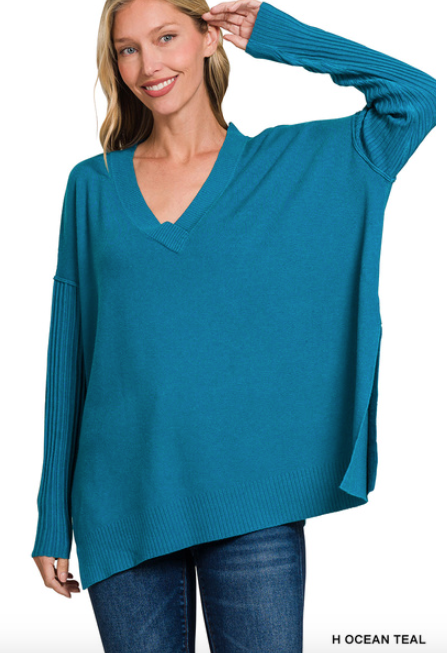 Viscose Ribbed V Neck Sweater