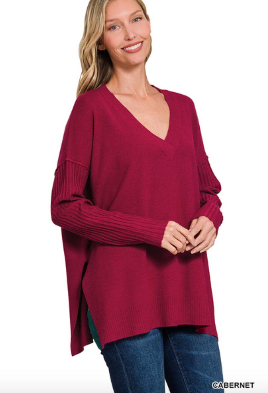 Viscose Ribbed V Neck Sweater