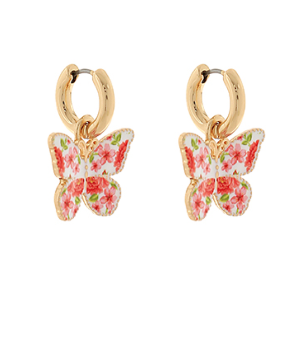 Floral Butterfly Hoop Earrings