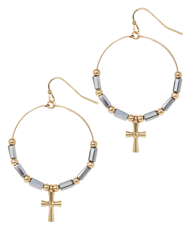 Beaded Circle & Cross Earrings