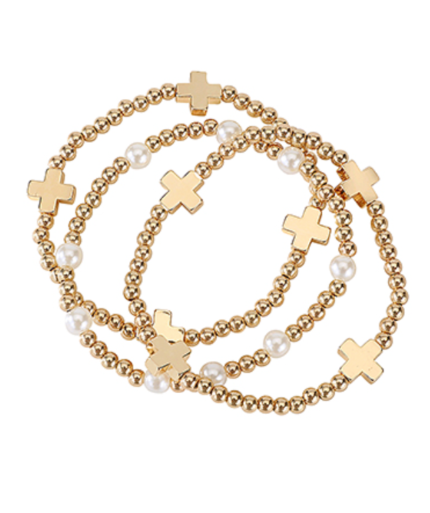Cross Pearl Bracelet Set