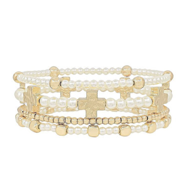 4 Pearl Cross Bracelet Set