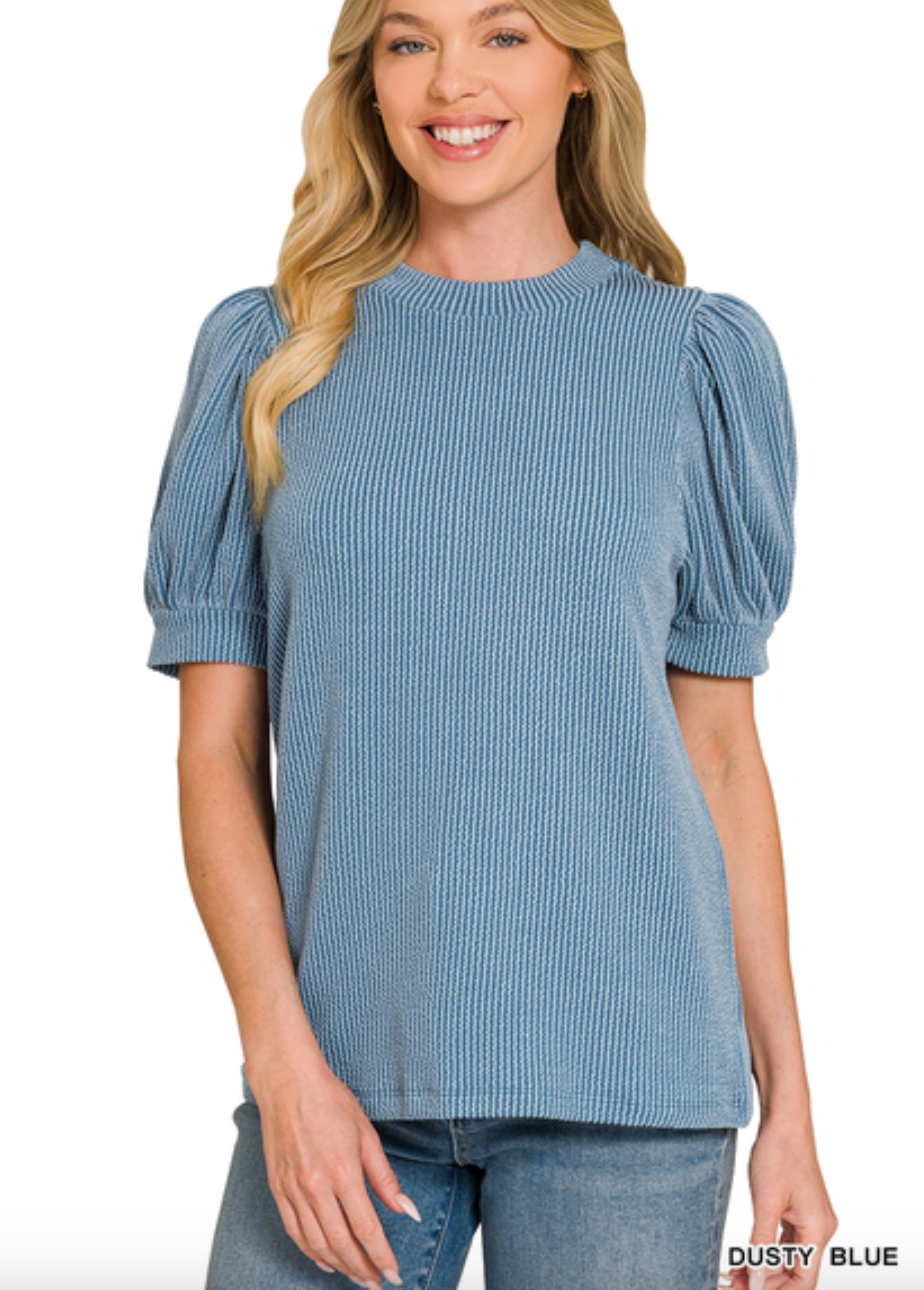Ribbed Puff Sleeve Top