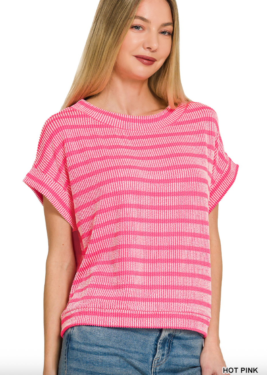 Raised Ribbed Striped Top