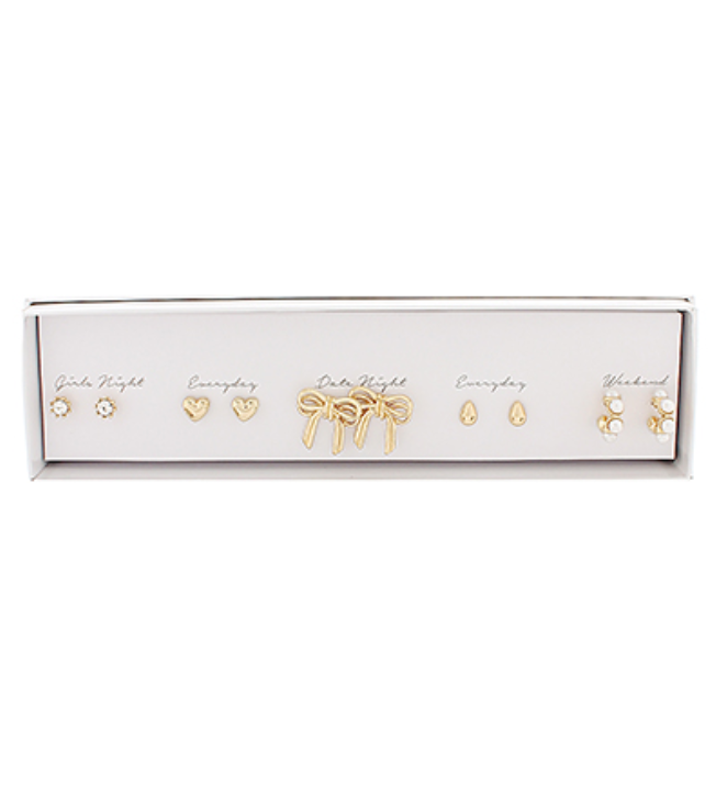 5 Pair Box Earring Set