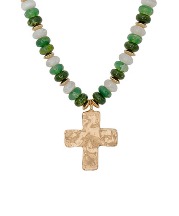 Hammered Cross Rondelle Necklace