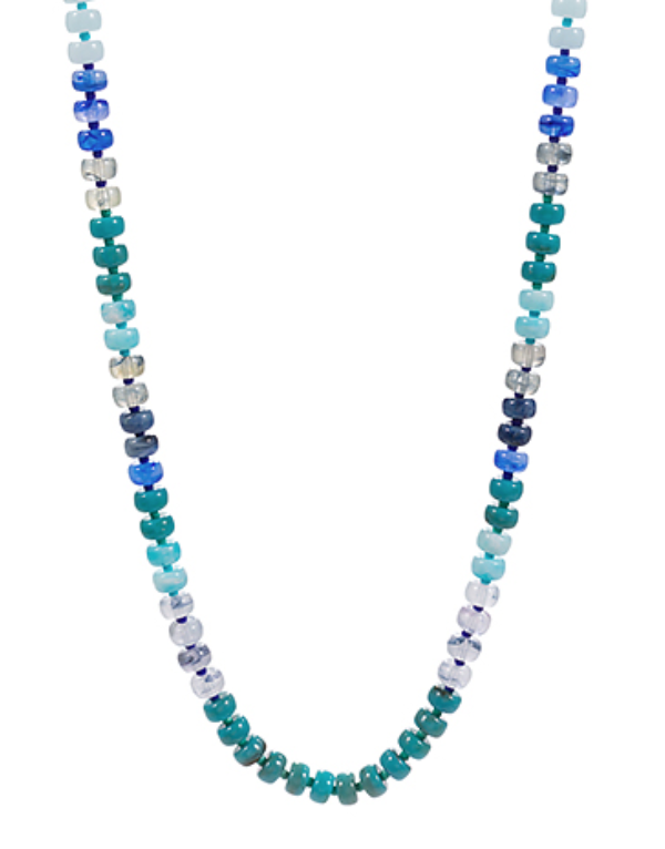 Multi Blue Round Bead Necklace