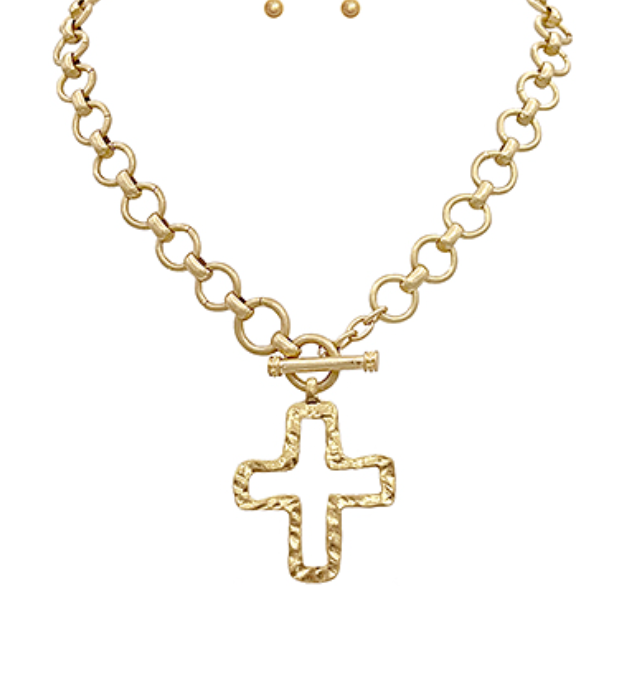Hammered Cross Outline Necklace