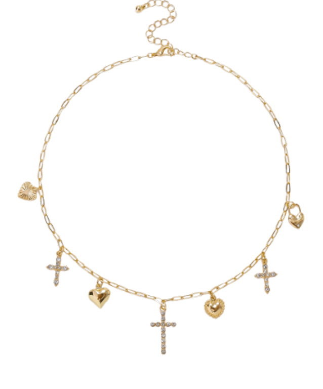 Cross & Heart Charm Choker