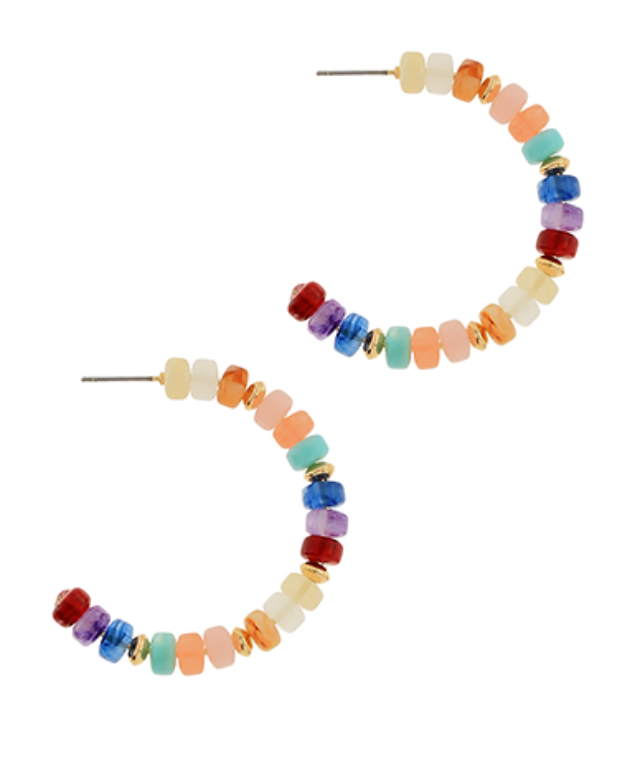 Color Stone Beaded Hoops
