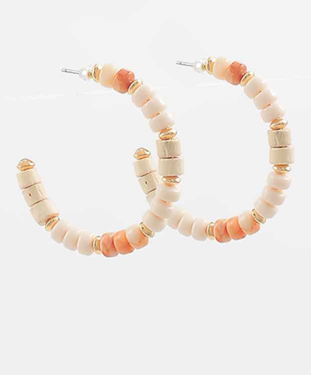 Ivory Beaded Acetate Hoops