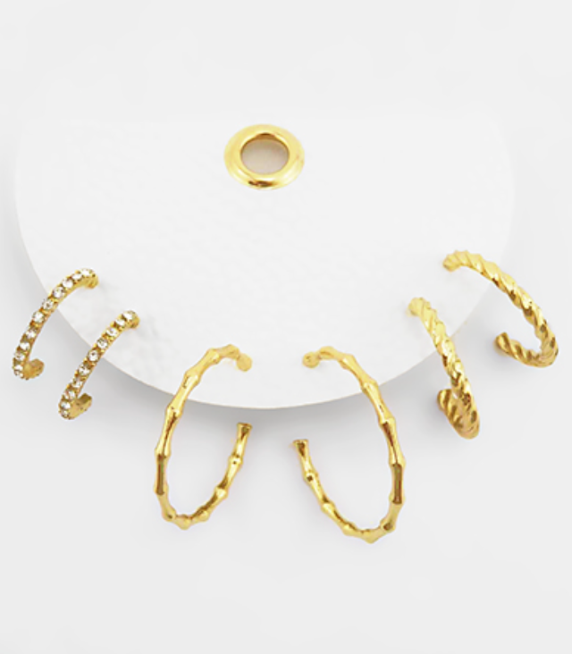 Pave & Bamboo Hoops Set