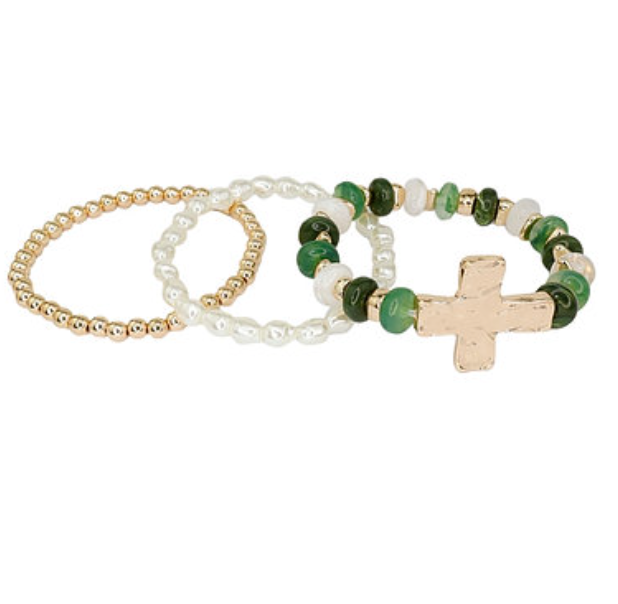 Cross Charm Bead Bracelet Set