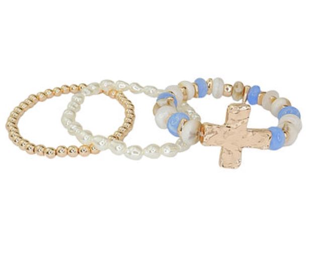 Cross Charm Bead Bracelet Set