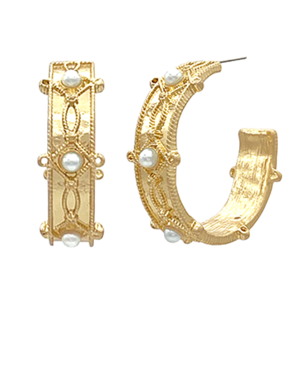 Pearl & Antique Textured Hoops