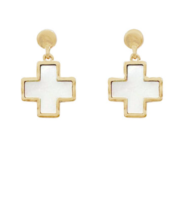 Mother Of Pearl Cross Earrings