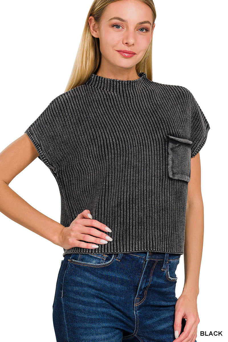 Washed Mock Cropped Sweater