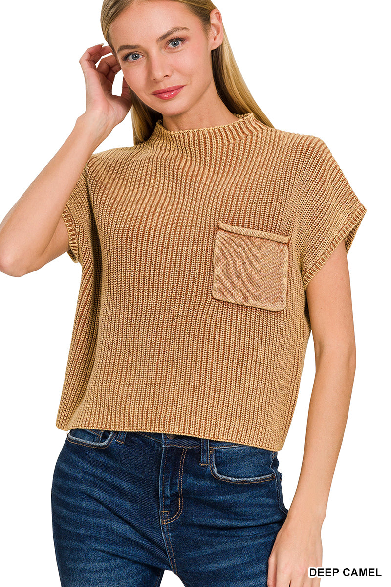 Washed Mock Cropped Sweater