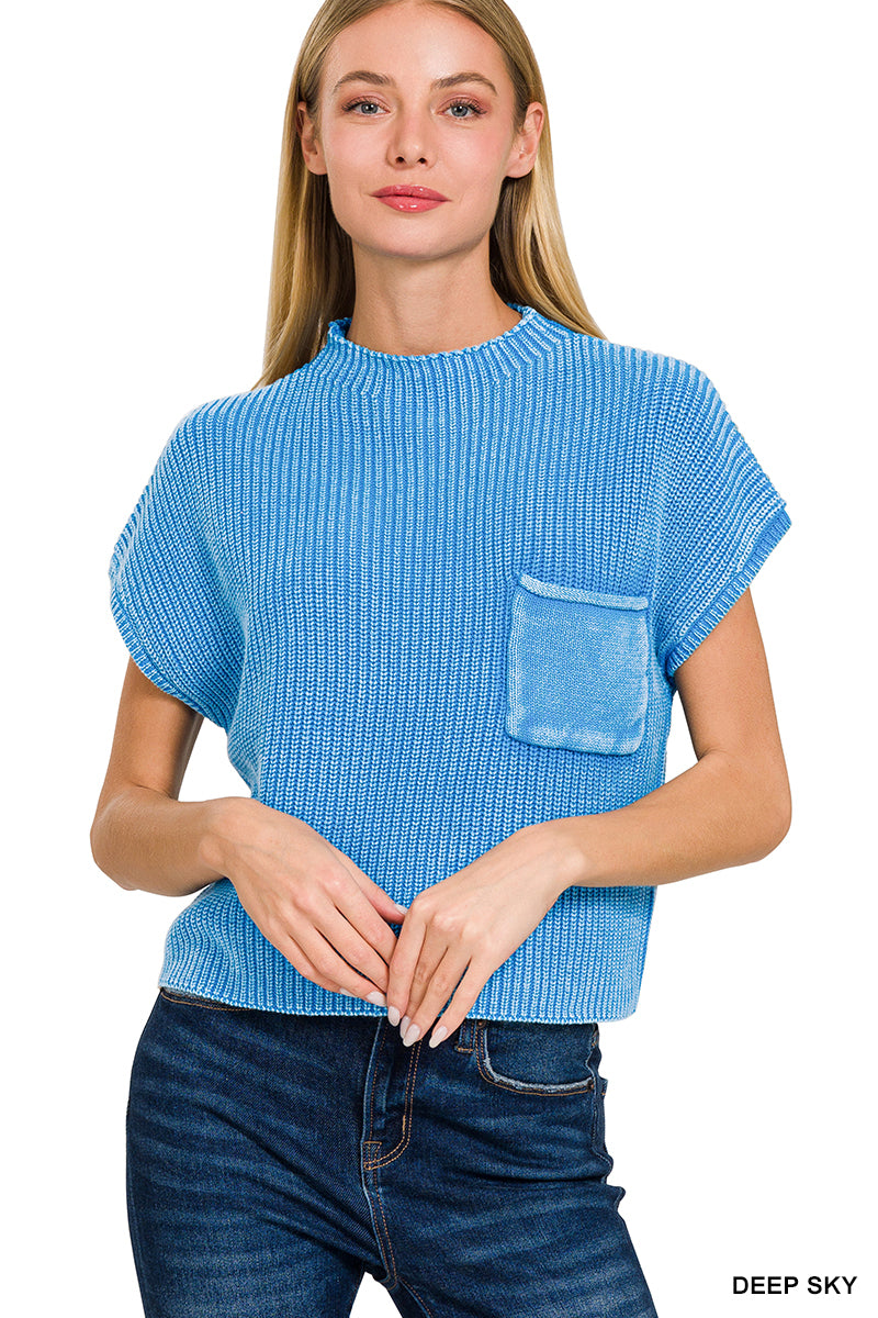 Washed Mock Cropped Sweater