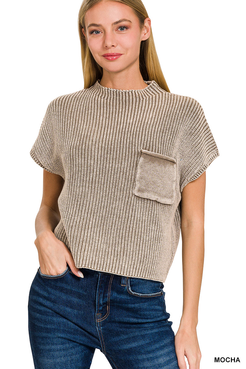 Washed Mock Cropped Sweater