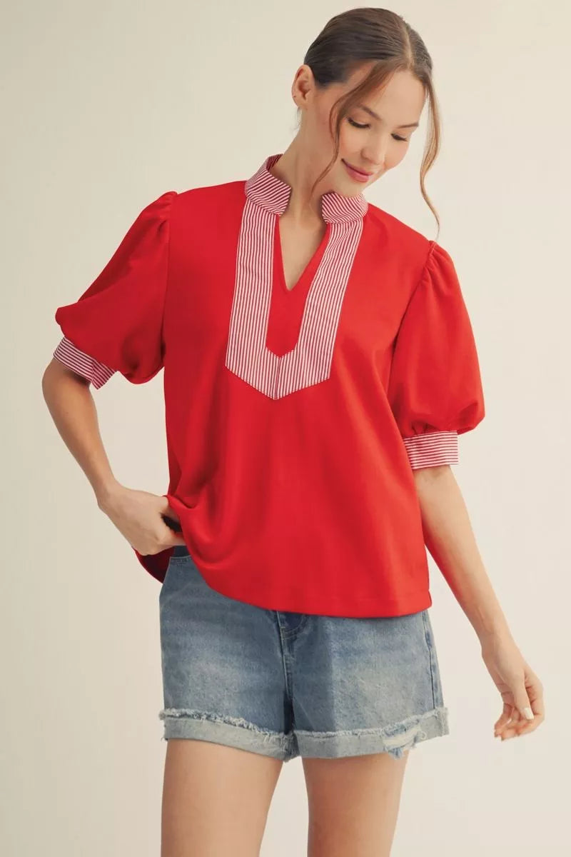 Red Striped Contrast Top