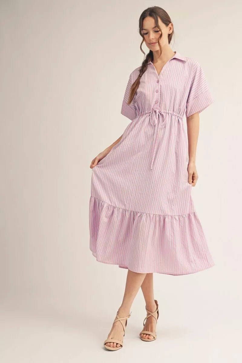 Pink Drawstring Tie Dress