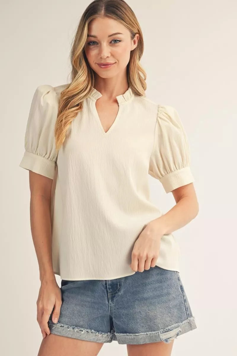 Puff Sleeve Crinkle Top