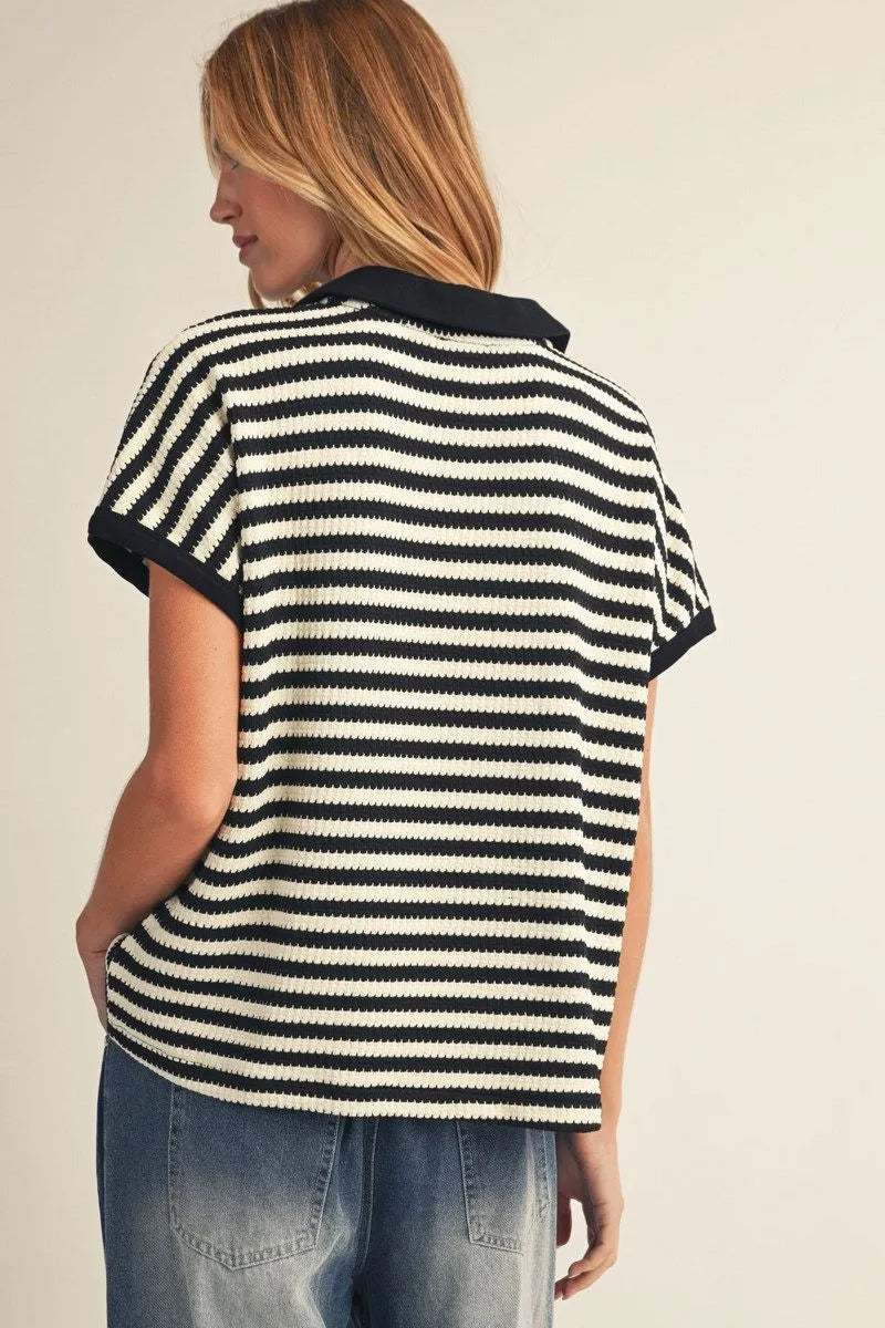 Textured Striped V-Neck Top