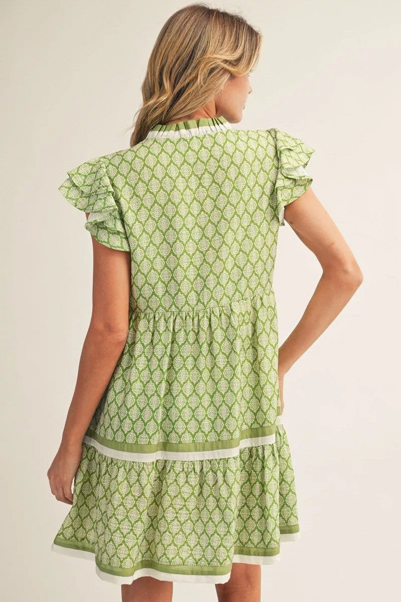 Key Lime Pattern Tiered Dress
