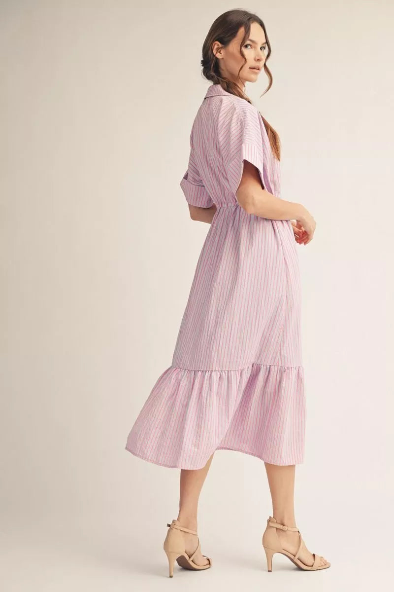 Pink Drawstring Tie Dress