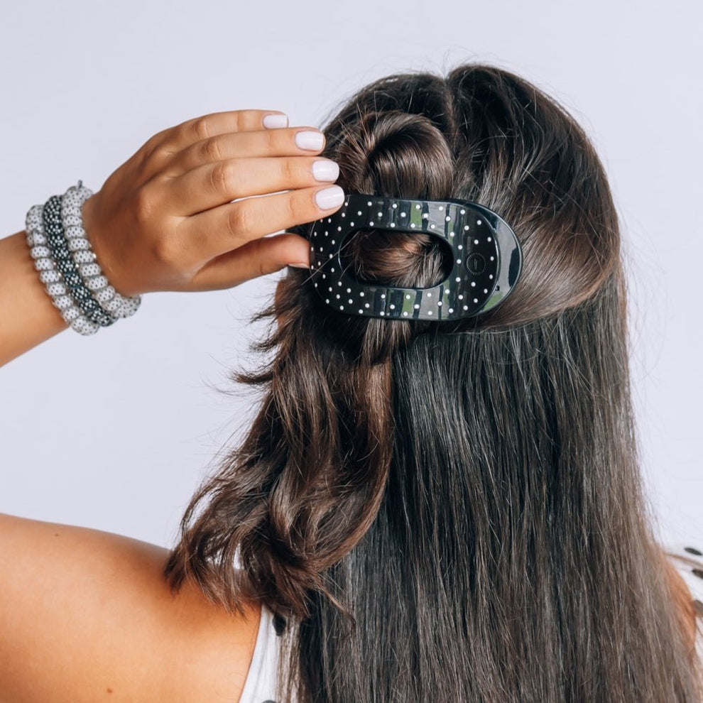 Teletie|Black Polka Dot Flat Round Clip