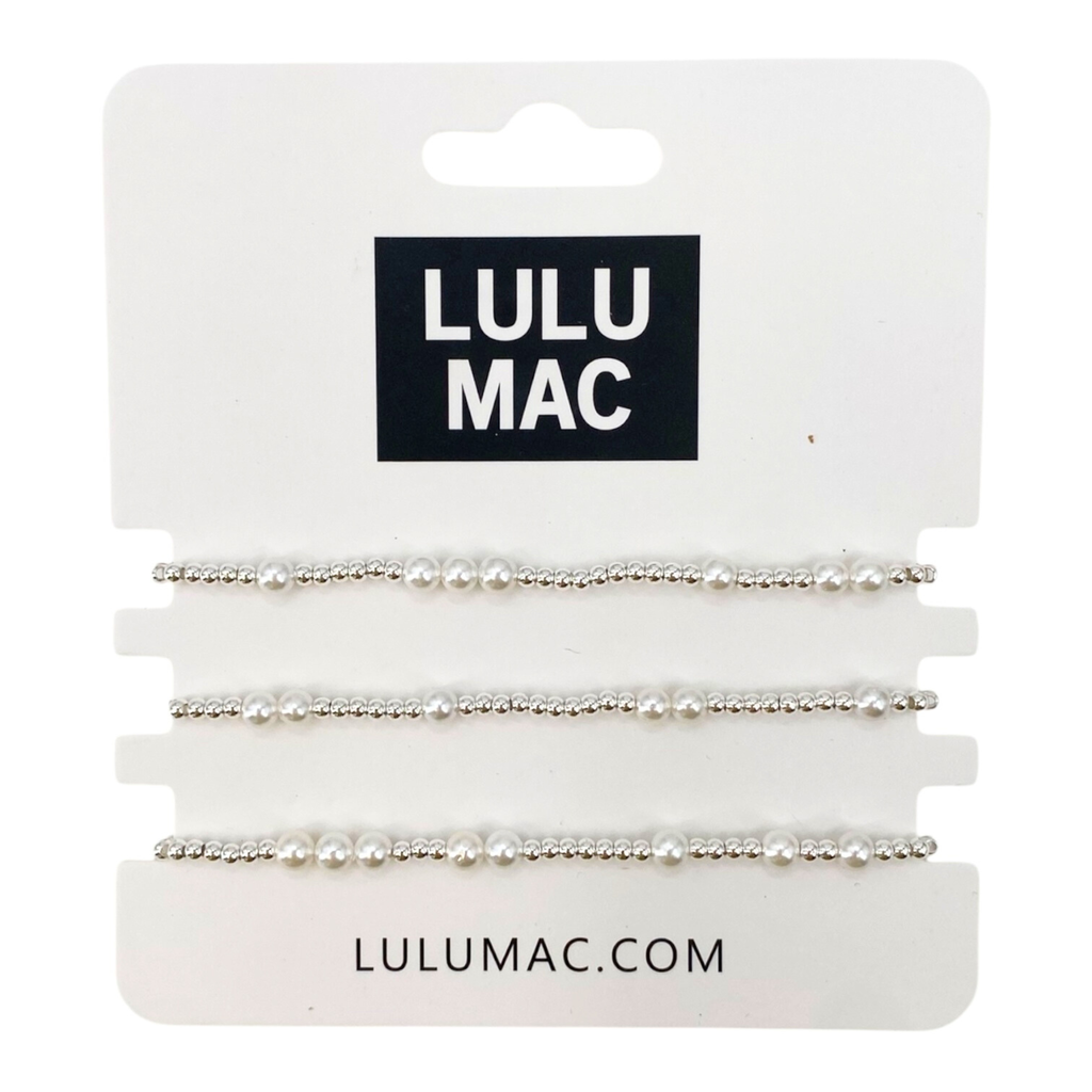 Lulu Mac Silver Pearl Bracelet Set