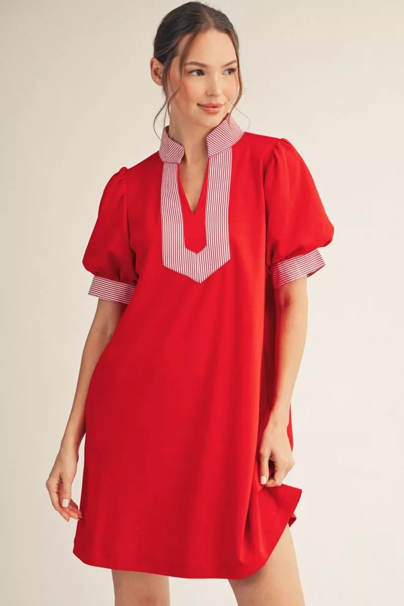 Red Puff Striped Dress