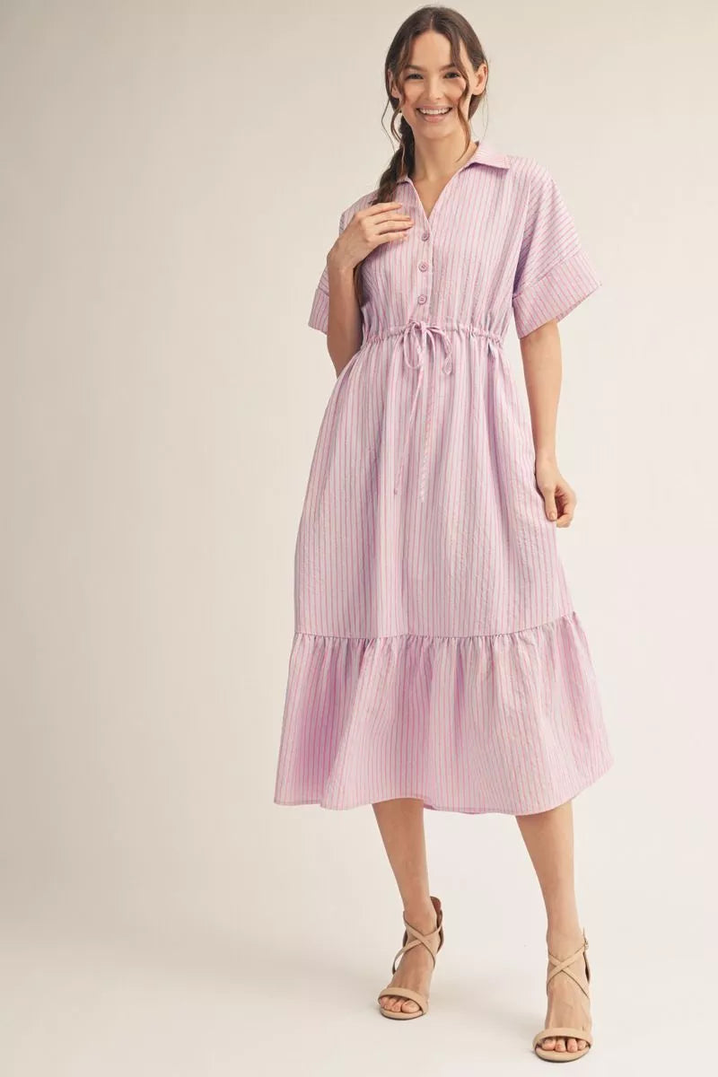 Pink Drawstring Tie Dress