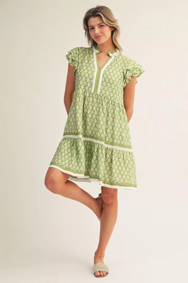 Key Lime Pattern Tiered Dress