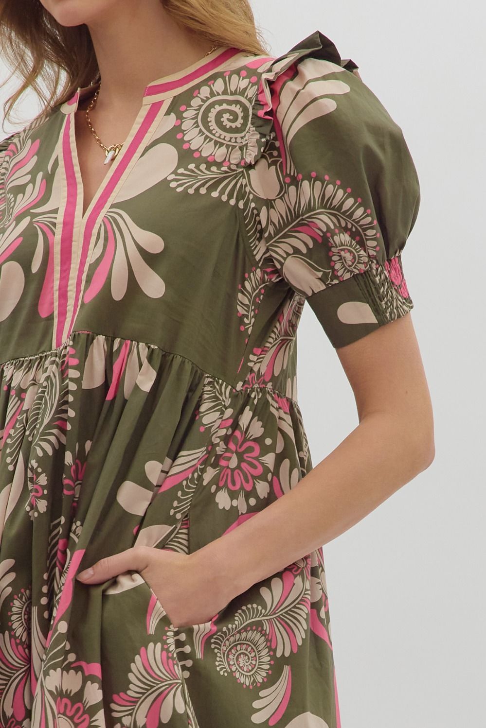 Olive Paisley Midi Dress