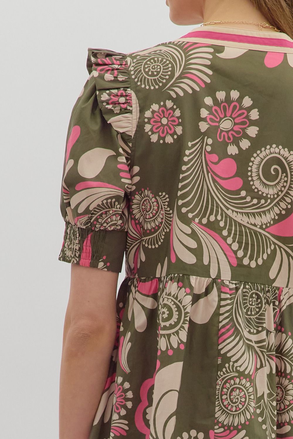 Olive Paisley Midi Dress